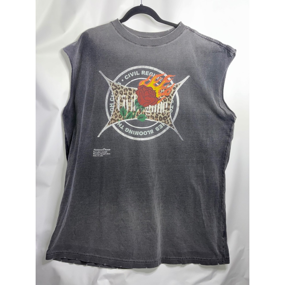 Civil Regime Tank Top Sleeveless 2XL Mens Cotton Grey Rose Blooming Streetwear